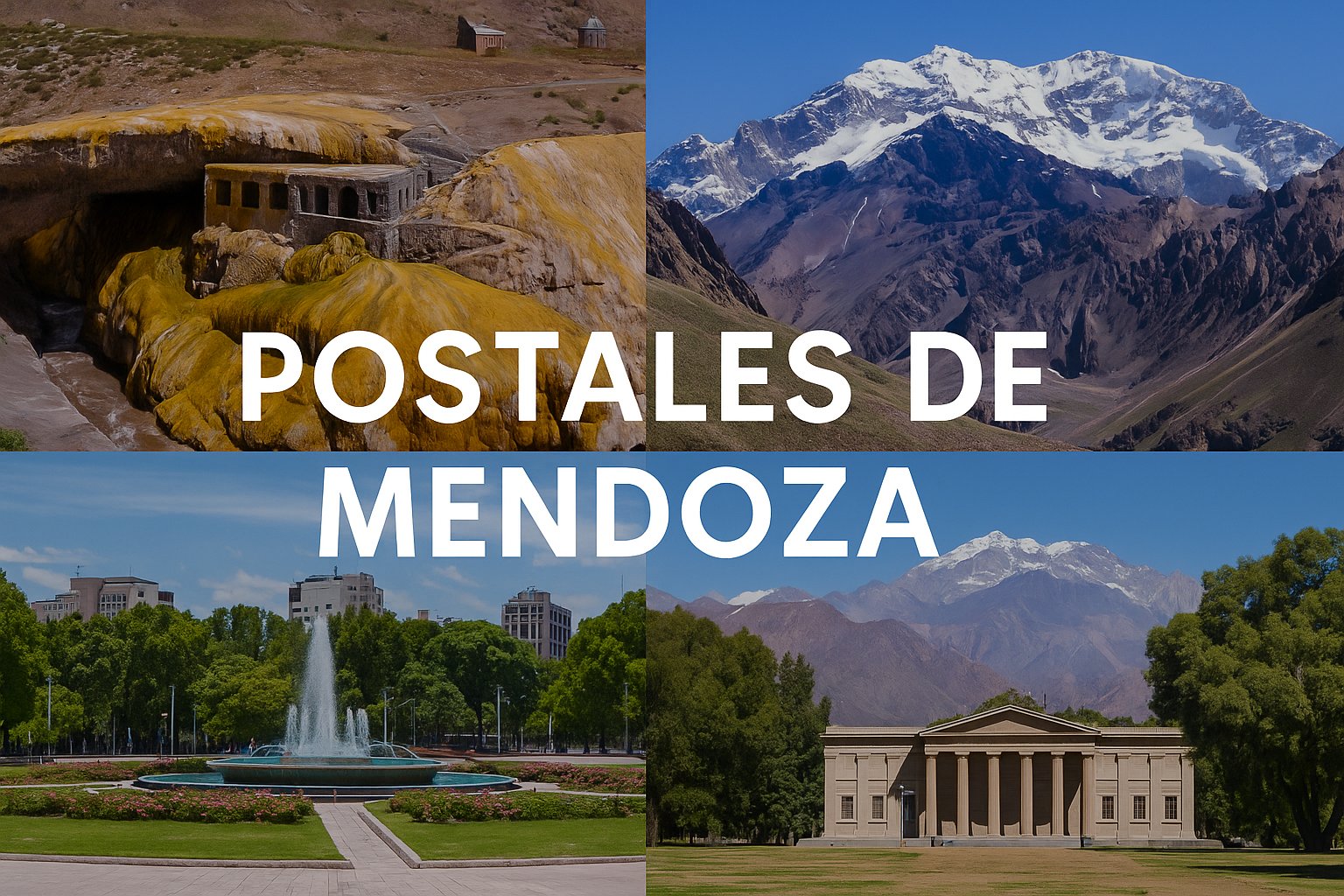 Miniatura do vídeo Postais de Mendoza mostrando a Ponte do Inca, Aconcágua, cidade e paisagem andina.