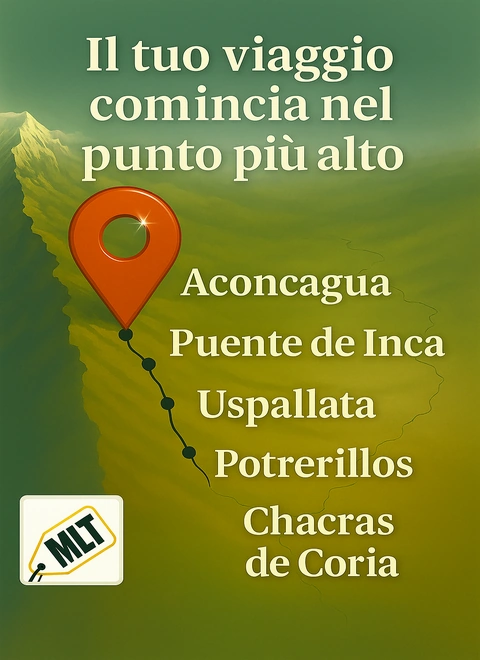 Mappa turistica di Mendoza: percorso dall’Aconcagua fino a Mendoza Capitale