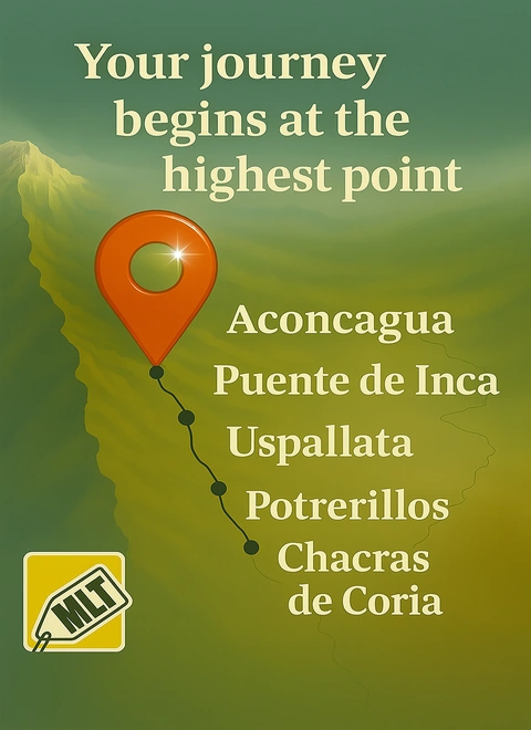 Tourist map of Mendoza: route from Aconcagua to the capital city
